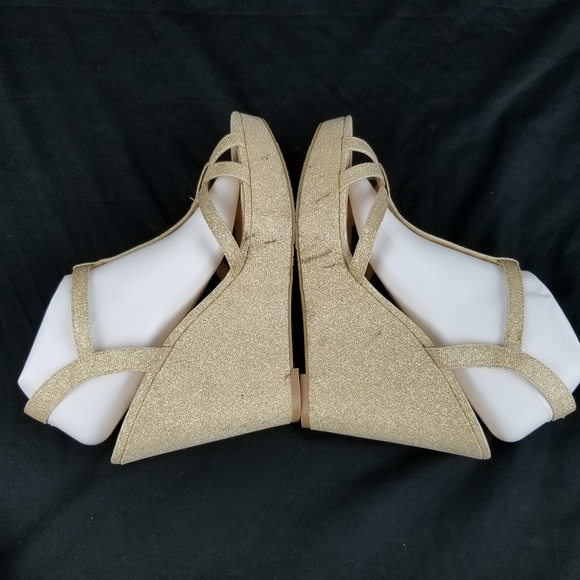 High Heel Wedge Strappy Gold Glitter 11 M EG38 - Picture 7 of 8